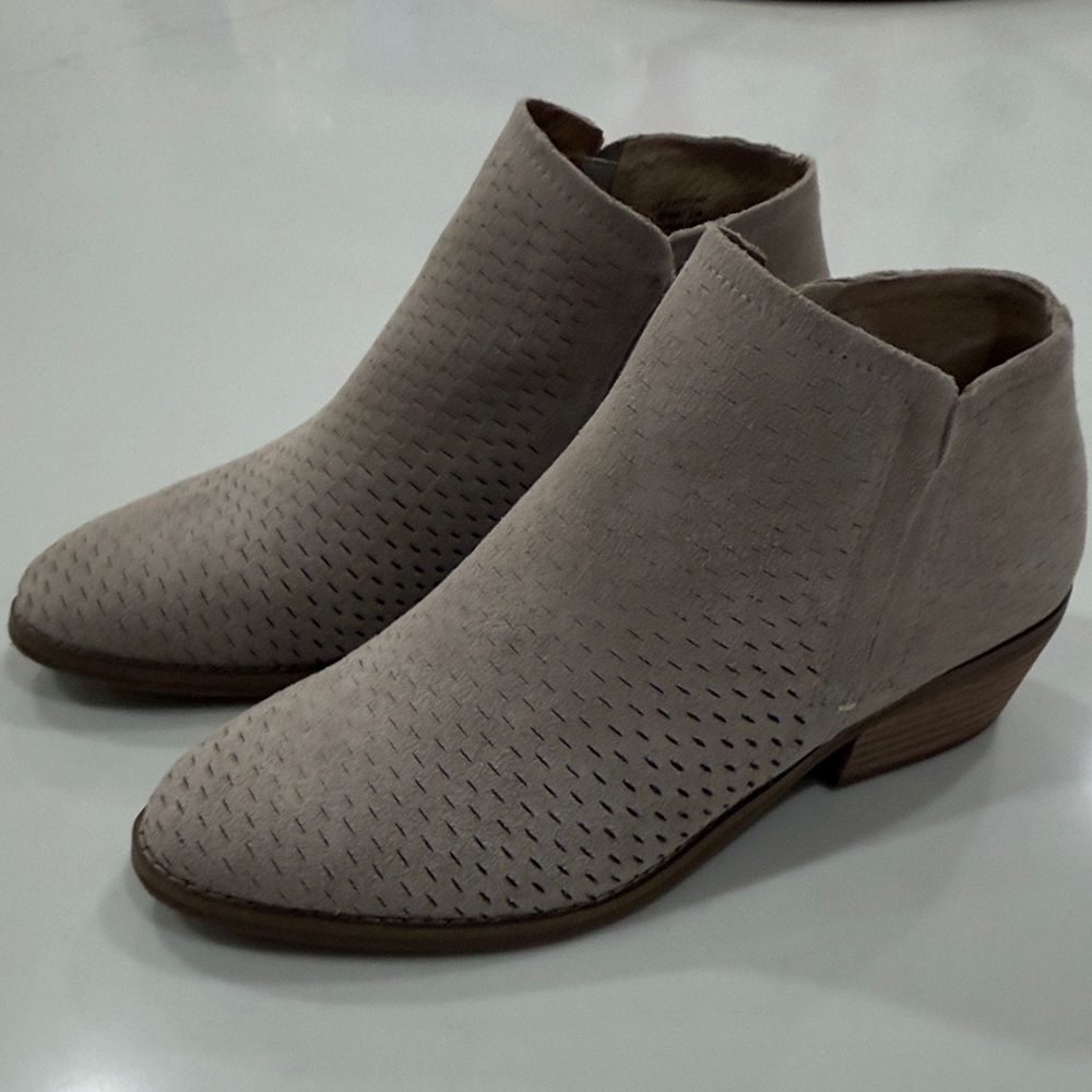 Lucky Brand Perforated Taupe Ankle Booties